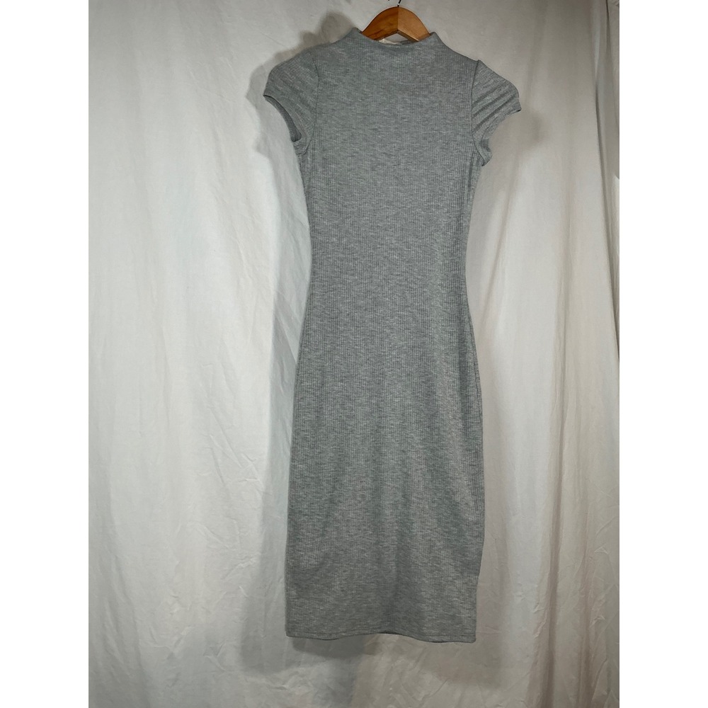 Golden State Women Gray Ribbed Mock Neck Bodycon Midi Dress Short Sleeve Small